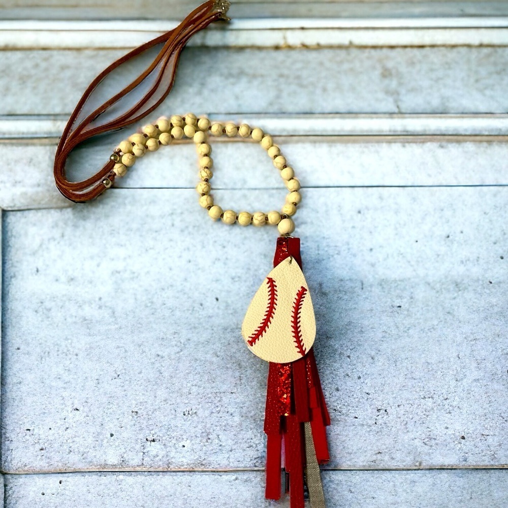Like New Adorable Baseball Necklace with Leather Straps